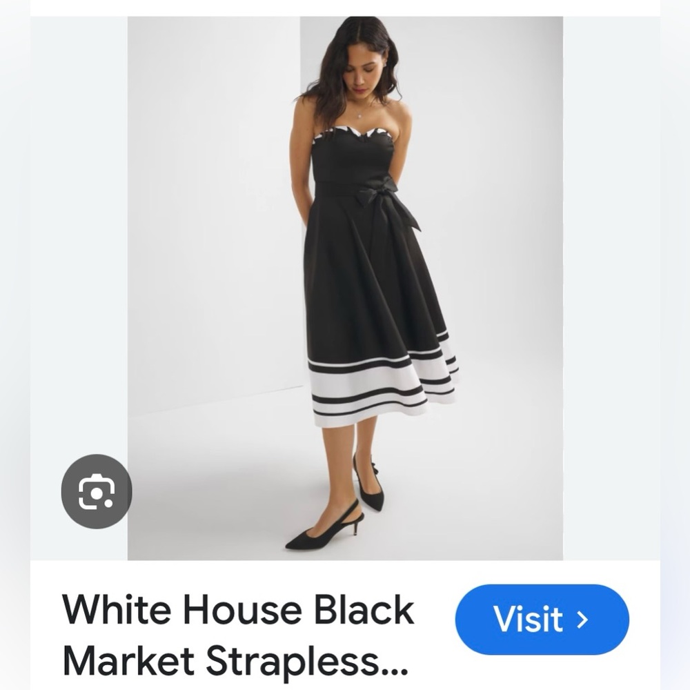 BRAND New!!!White House Black market Elegant Black and White Strapless Dress - Picture 11 of 13